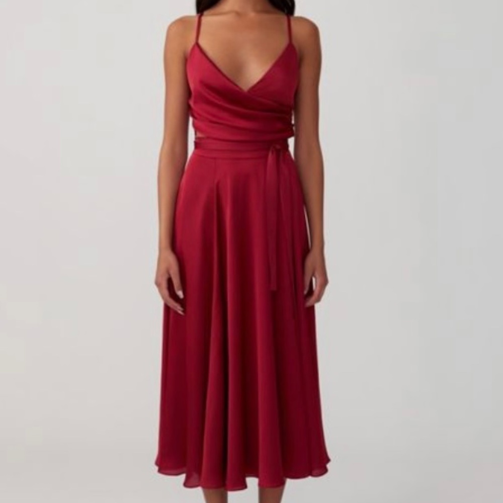 Fame and Partners Strappy Draped Set in Satin Dark Forest